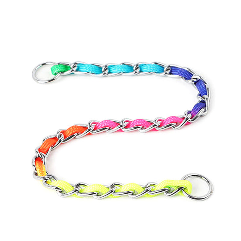 Rainbow Metal Dog Leash Chain - Small Medium Dogs, Colorful Braided