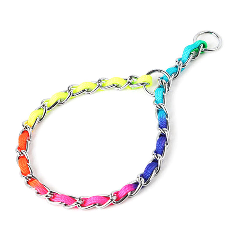 Rainbow Metal Dog Leash Chain - Small Medium Dogs, Colorful Braided