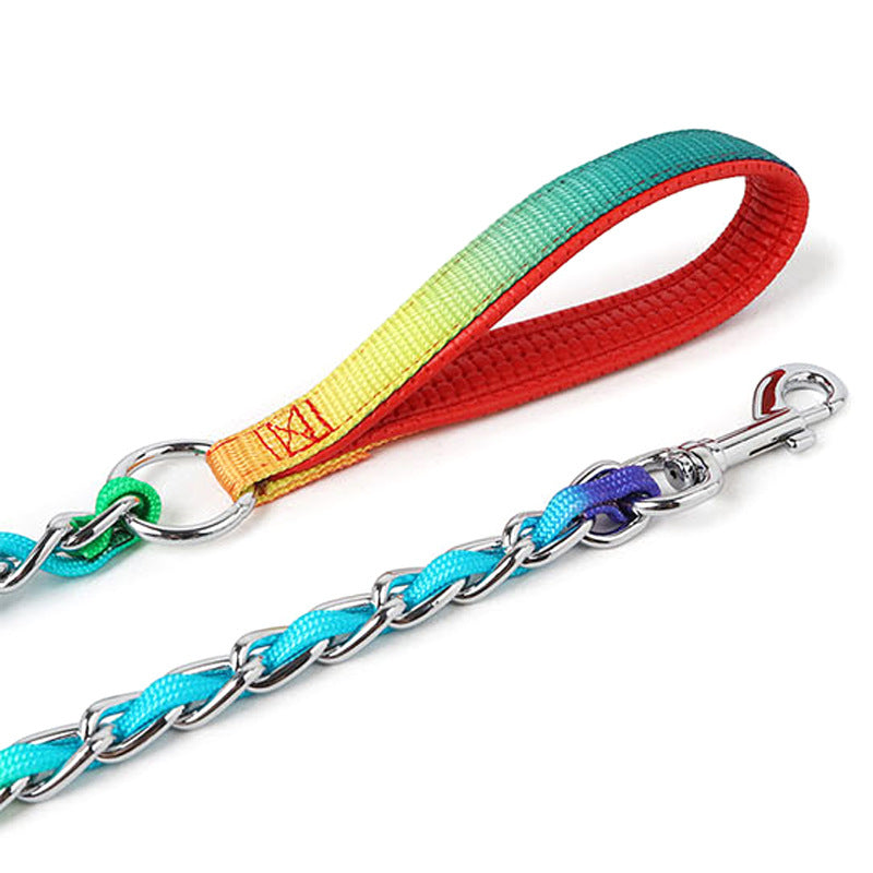 Rainbow Metal Dog Leash Chain - Small Medium Dogs, Colorful Braided